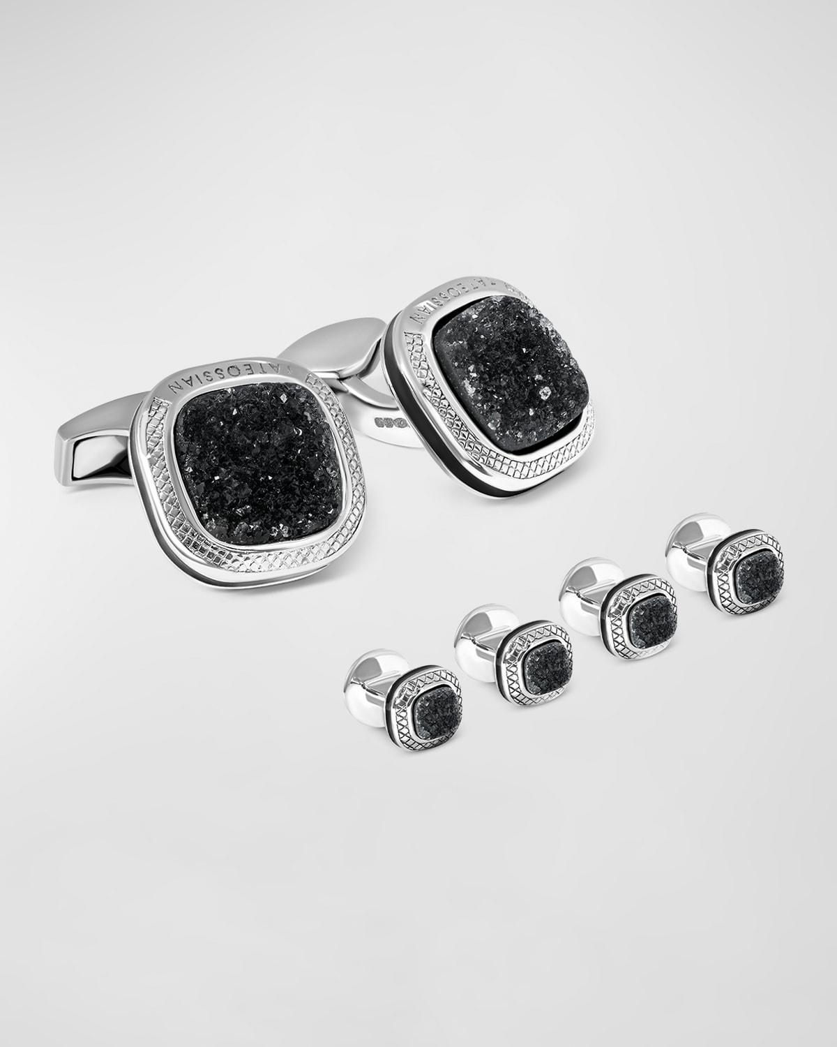 Mens Drusy Stone Cuff Links Stud Set Product Image