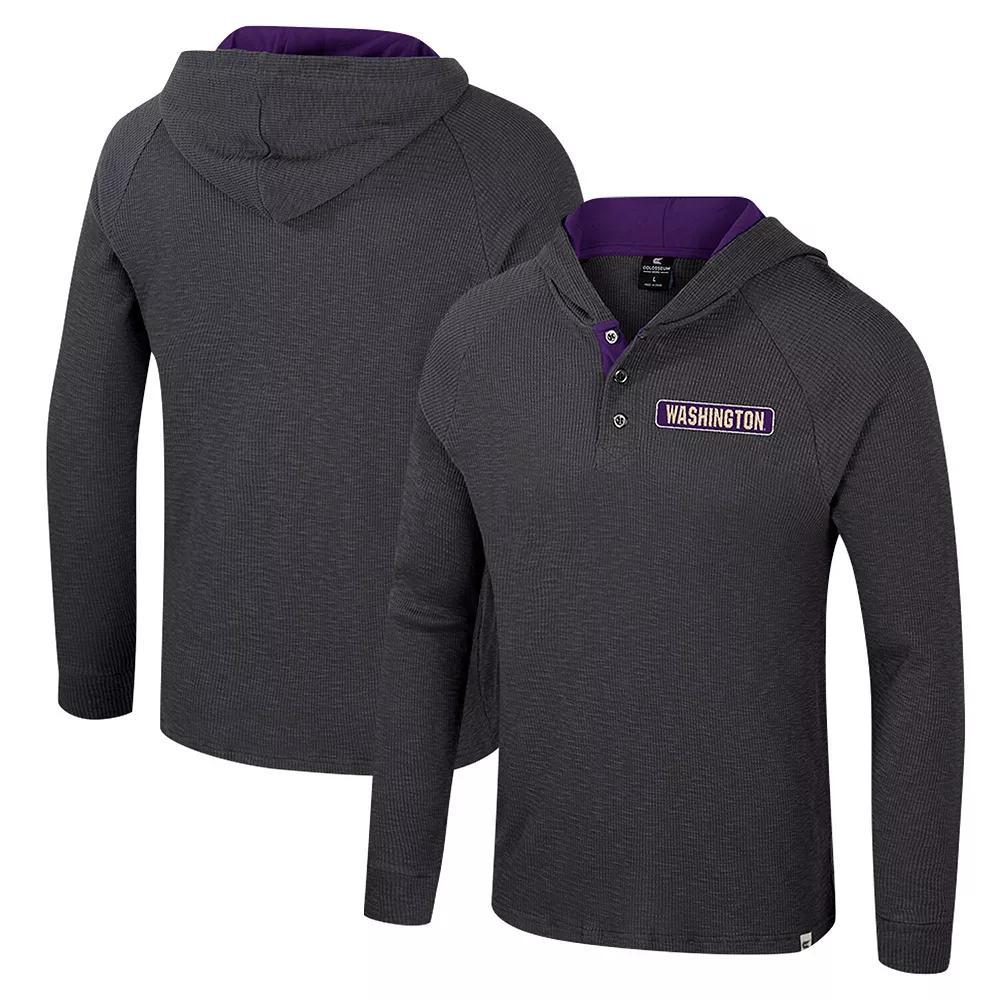 Men's Colosseum Charcoal Washington Huskies Dujour Ralgan Long Sleeve Henley Hoodie T-Shirt,  Product Image