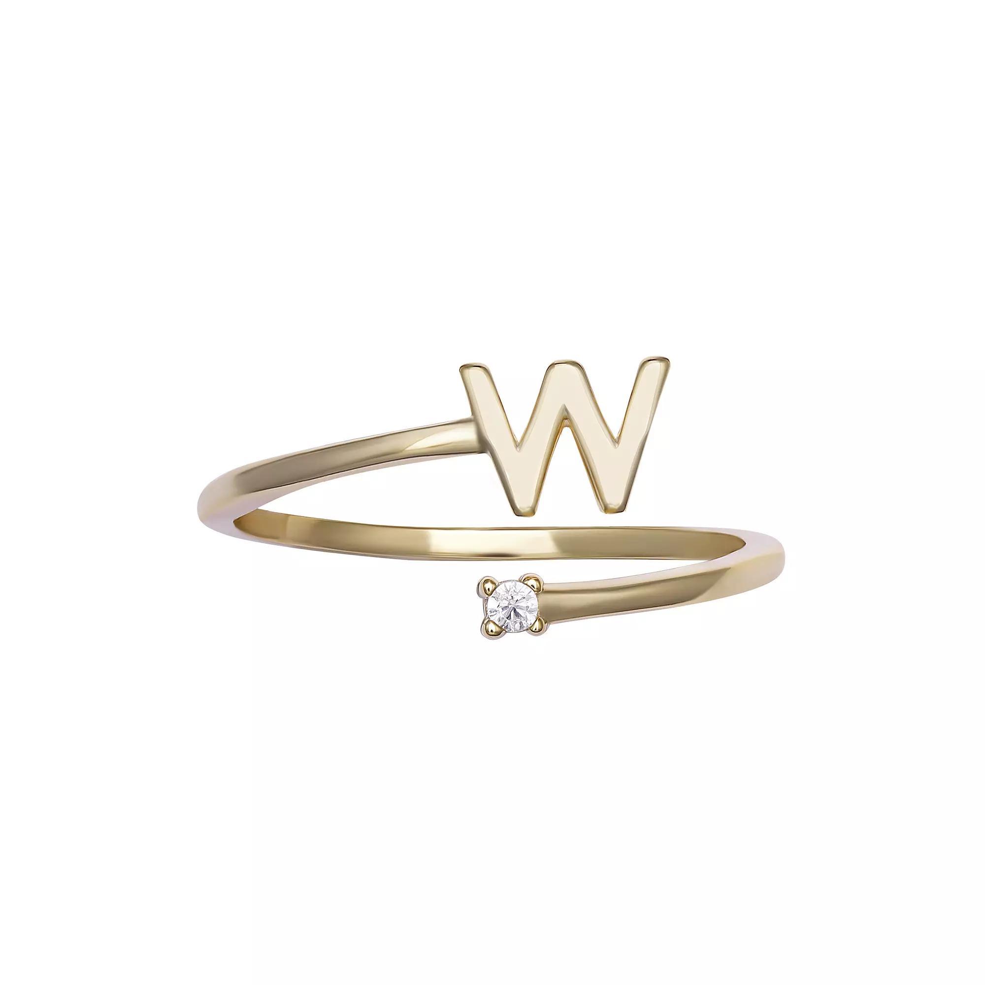 PRIMROSE Sterling Silver Cubic Zirconia Initial Bypass Band Ring, Womens Gold Tone E Product Image