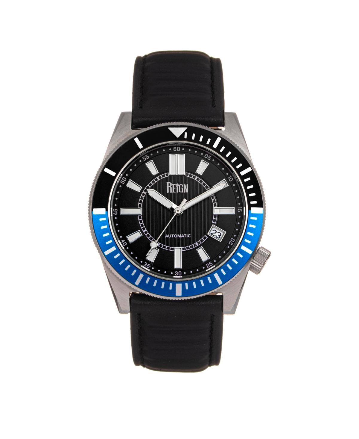 Reign Men Francis Leather Watch - Black 42mm - Black/silver Product Image