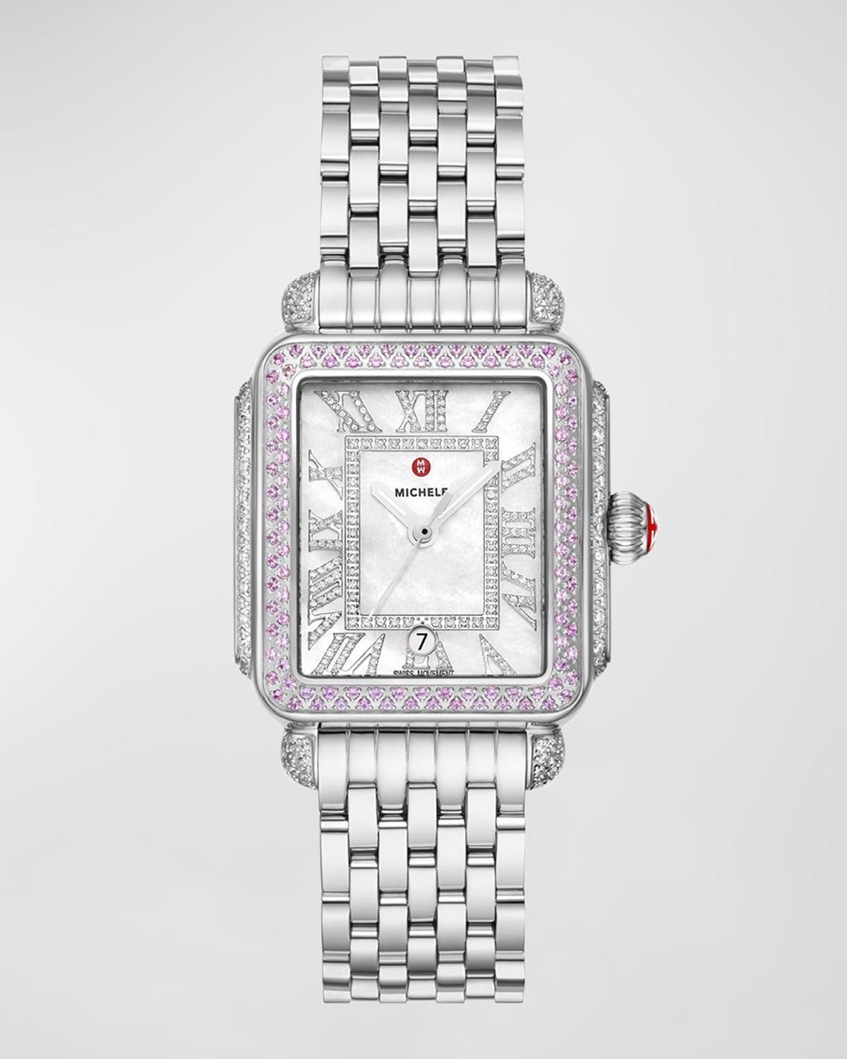 Womens Deco Madison Stainless Steel, 0.73 TCW Diamond & Pink Sapphire Bracelet Watch/33MM x 35MM Product Image