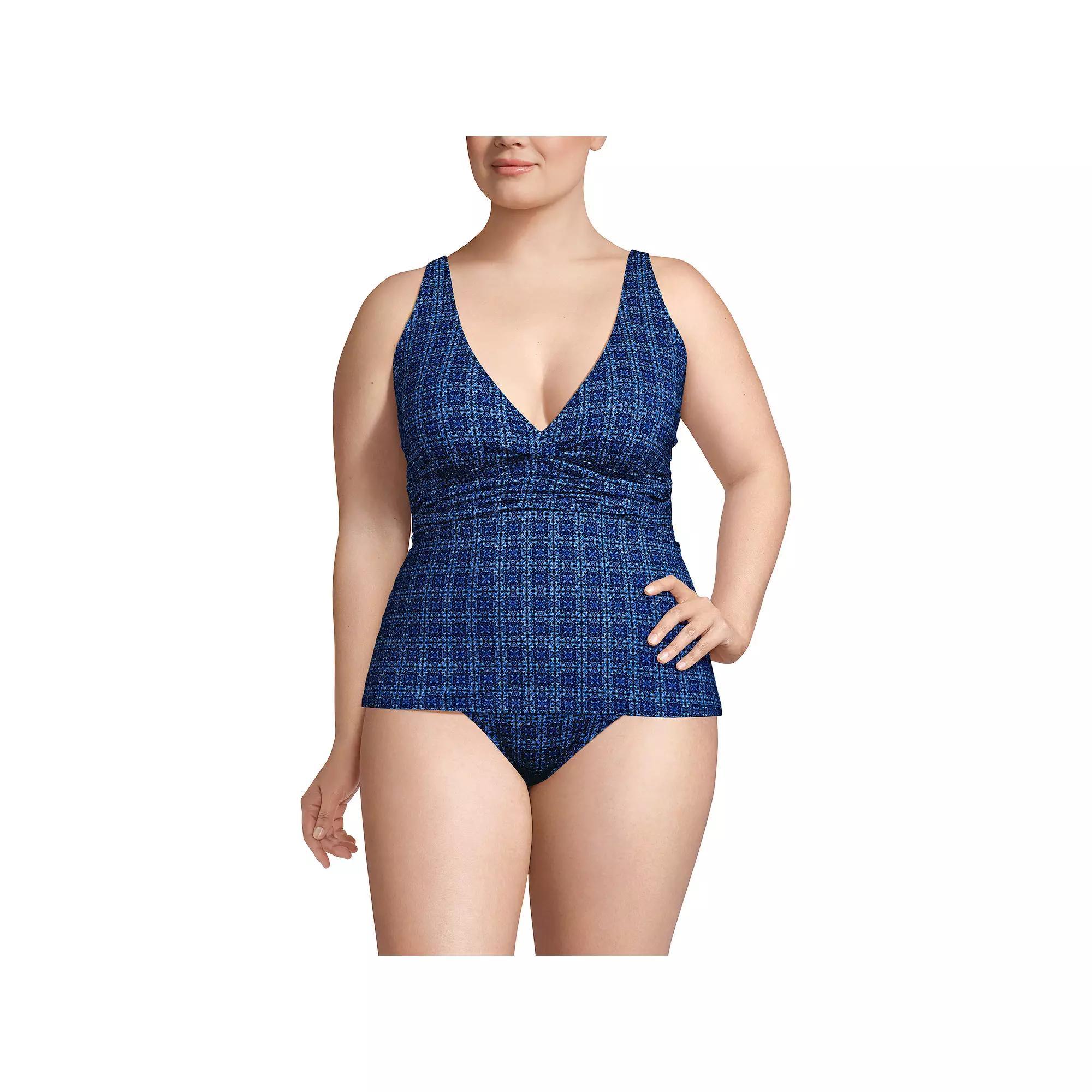 Plus Size Lands' End V-Neck Plunge X Back Tankini Swim Top, Women's, Size: 2XL, Garden Floral Product Image