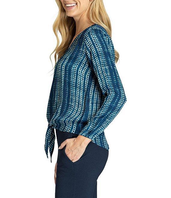 APNY V-Neck Long Sleeve Tie Front Printed Top Product Image