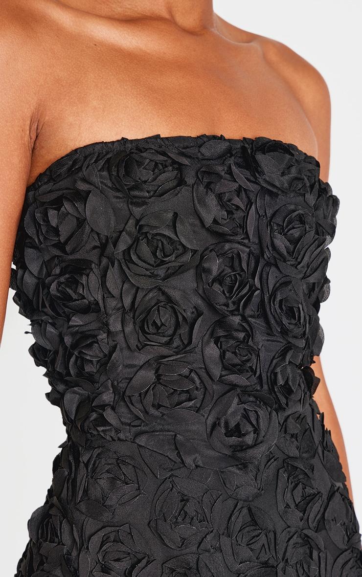 Black Floral Ruffle A-line Dress Product Image