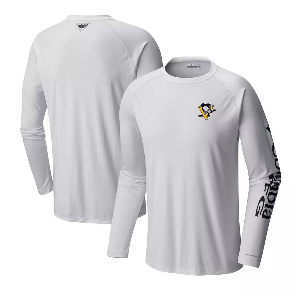 Men's Columbia White Pittsburgh Penguins Terminal Tackle Omni-Shade Raglan Long Sleeve T-Shirt,  Product Image