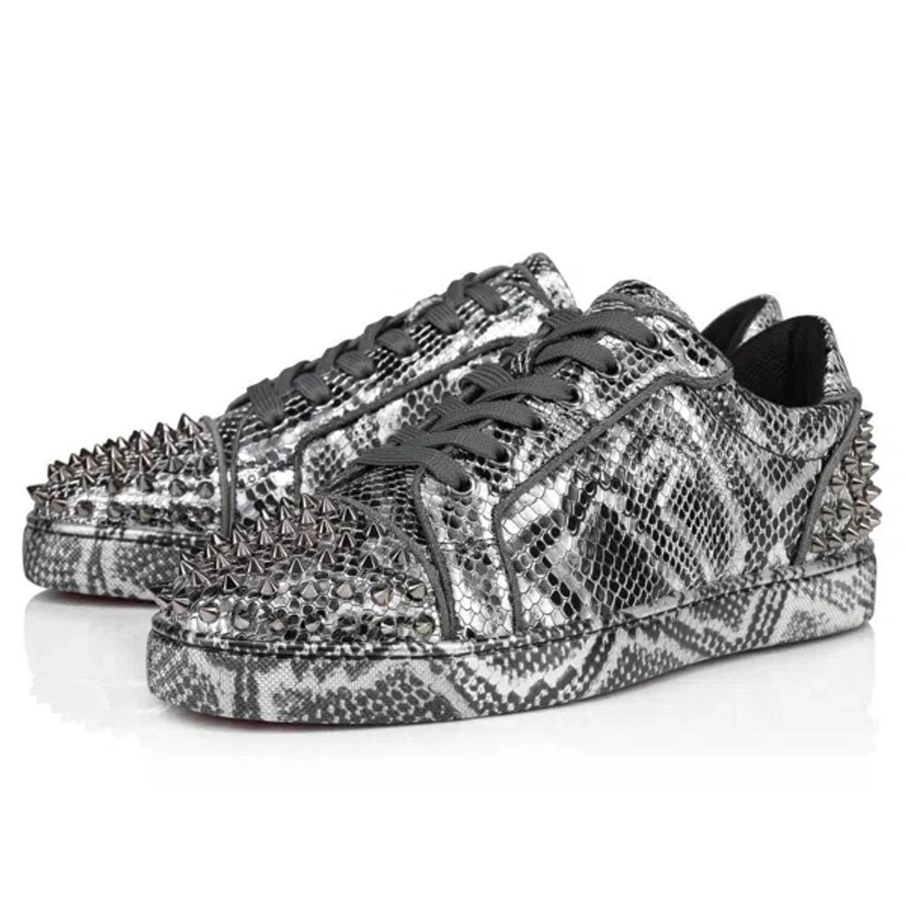 CHRISTIAN LOUBOUTIN Men's Seavaste 2 Snake-effect Low-top Sneakers In Silver Product Image