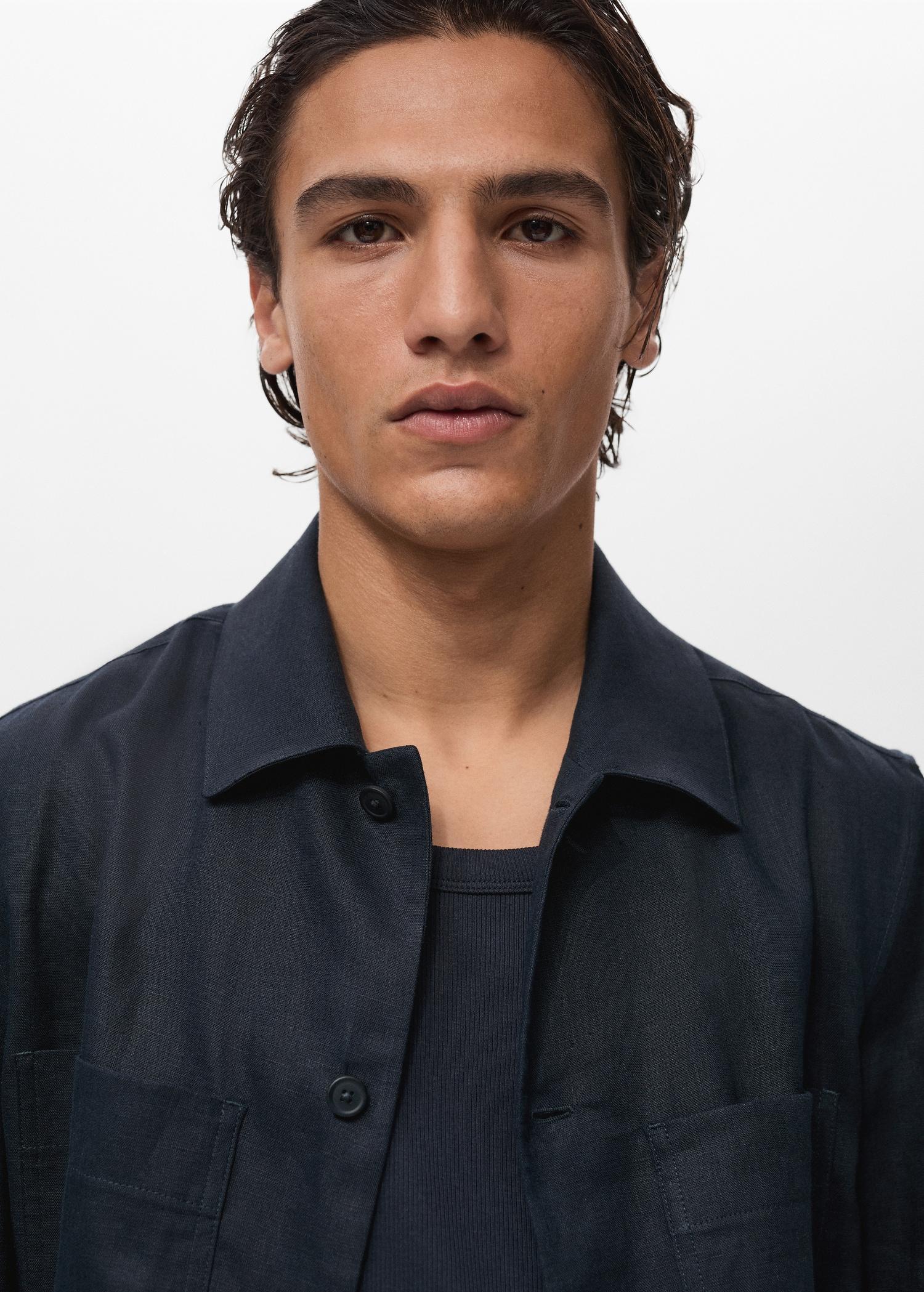 100% linen overshirt with pockets - Men | MANGO USA Product Image