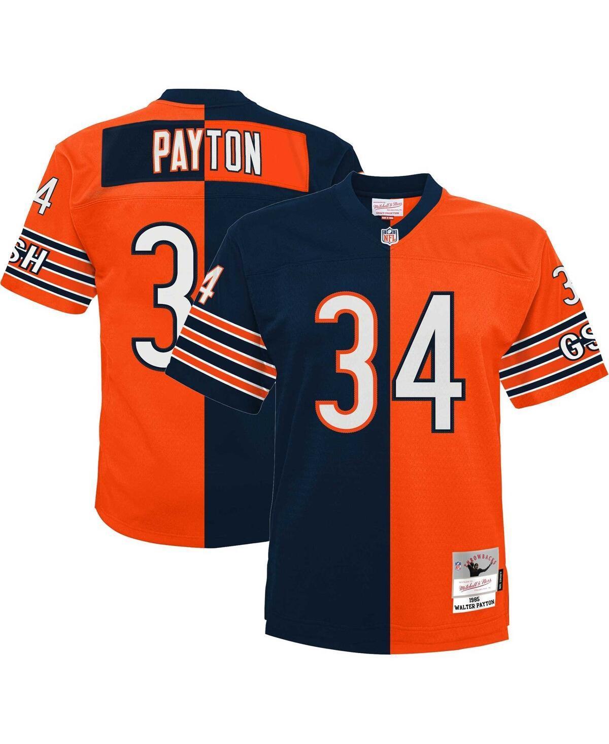 Mens Mitchell & Ness Walter Payton /Orange Chicago Bears Big & Tall Split Legacy Retired Player Replica Jersey Blue Product Image