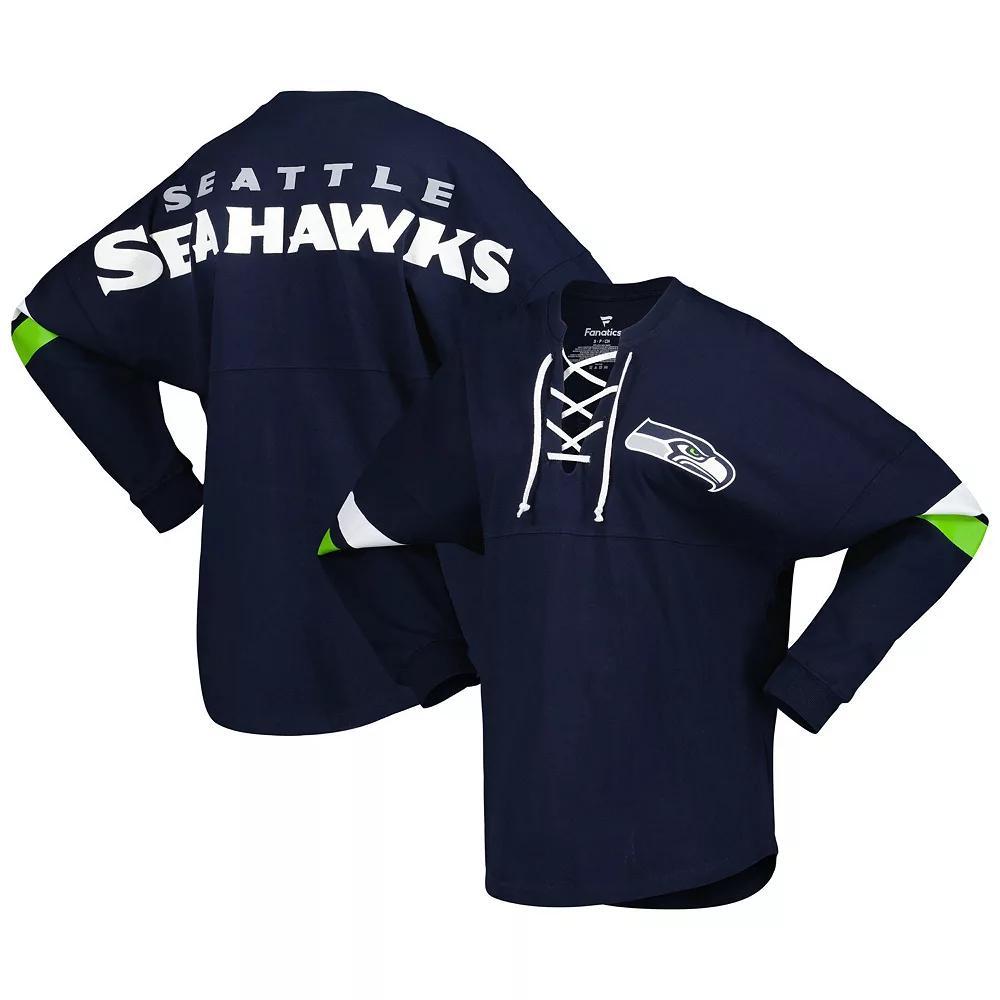 Women's Fanatics Branded College Navy Seattle Seahawks Spirit Jersey Lace-Up V-Neck Long Sleeve T-Shirt, Size: Small, Blue Product Image