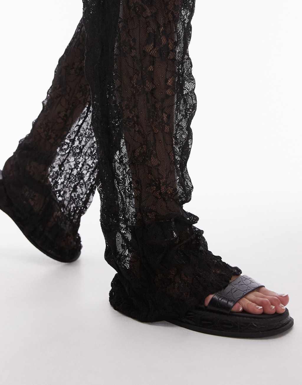 Topshop lace straight leg pants in black Product Image