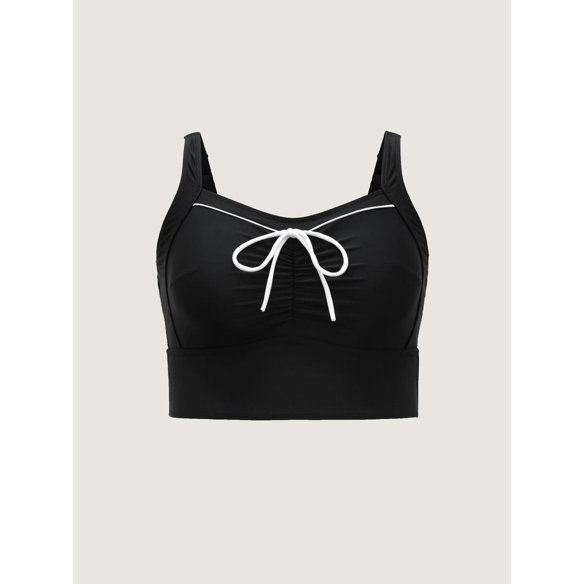 Plus Size Lace Bow-Tie Color Contrast Swim Top Women's Swimwear Black Beach High stretch Skinny Heart neckline Curve Swim Tops BloomChic 28/5X Product Image