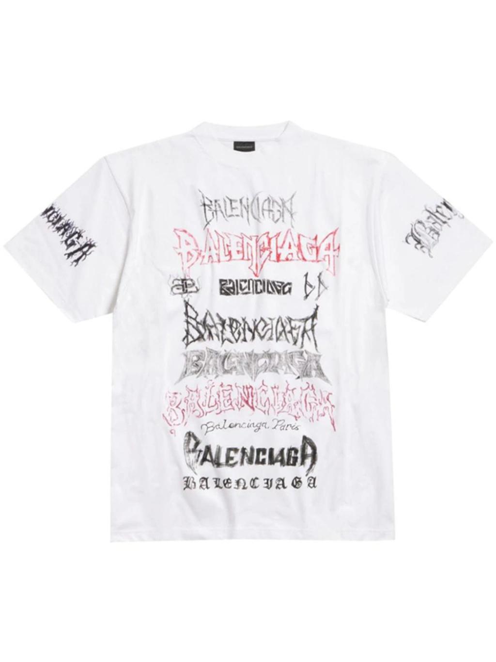 BALENCIAGA T-shirts And Polos White In Metal Logo Motif Printed On The Front, Sleeves And Back Product Image