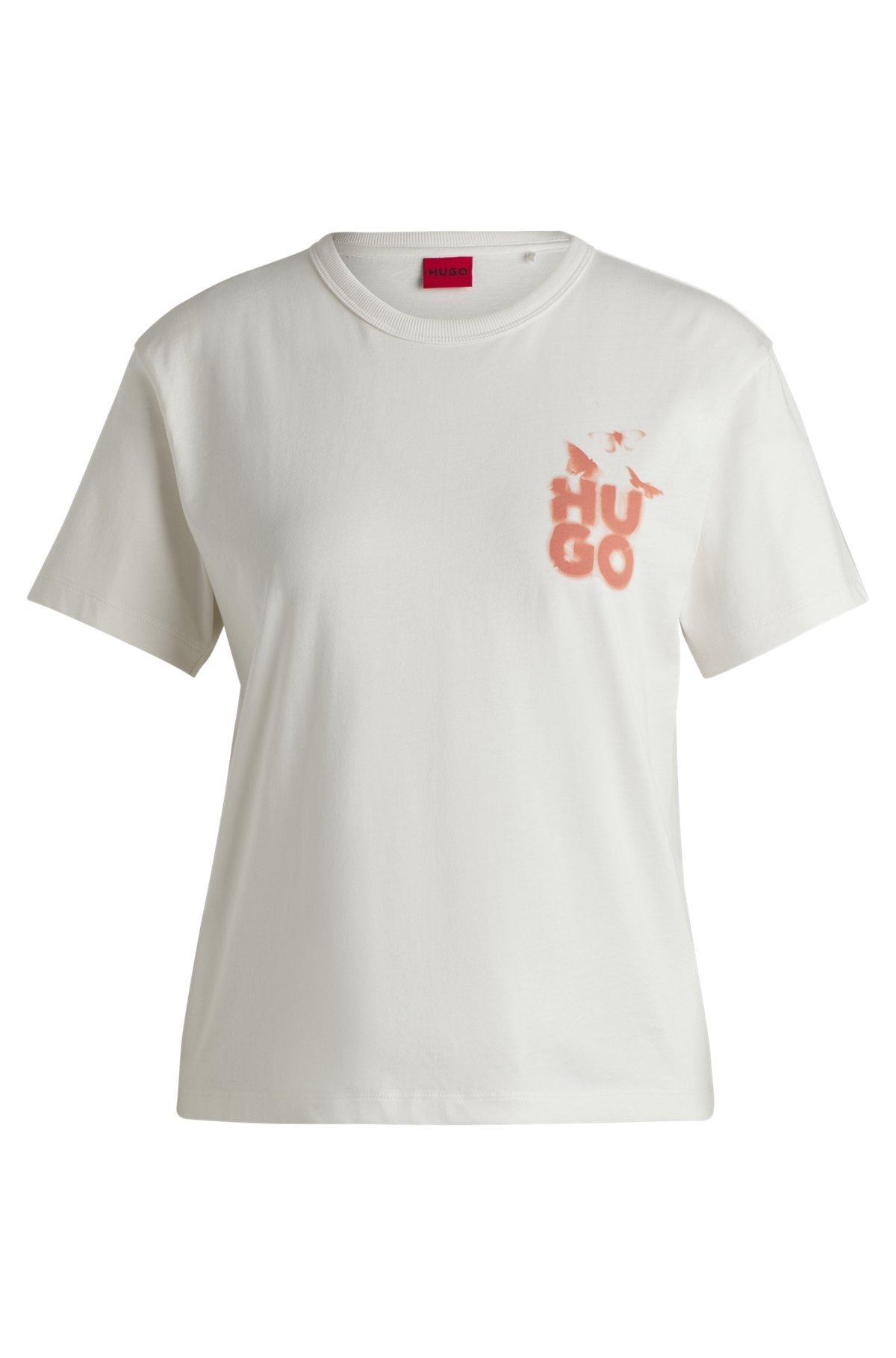 HUGO - Cotton T-shirt with seasonal graphic print - White Product Image