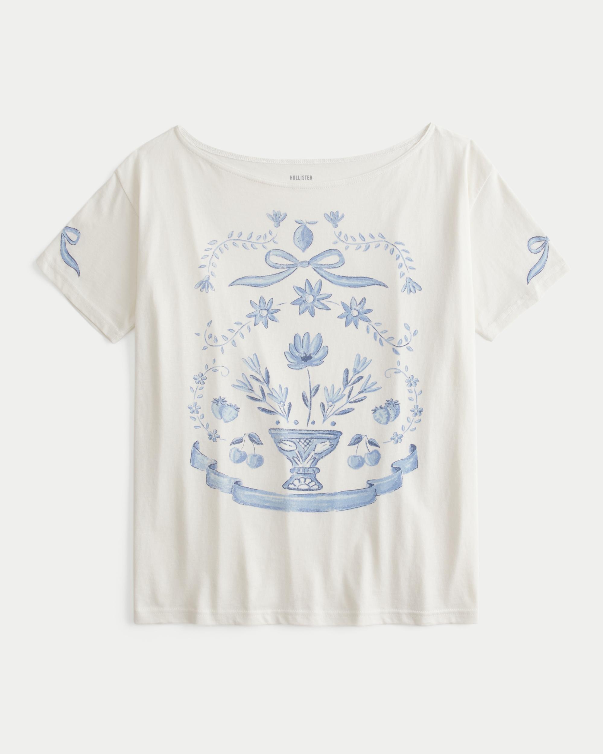 Oversized Off-the-Shoulder Graphic Tee Product Image