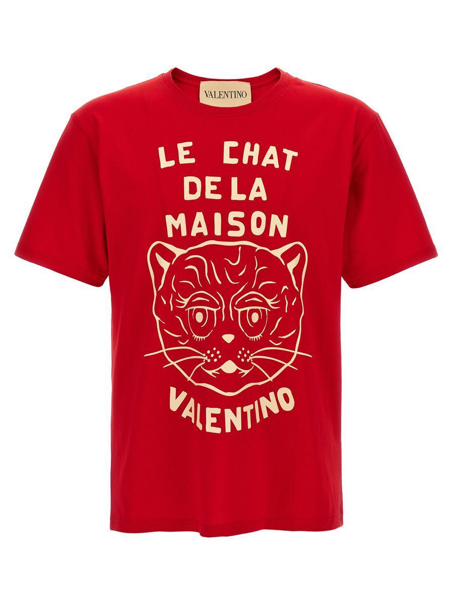VALENTINO Graphic Print House Cat Crew Neck T-shirt In Red Product Image