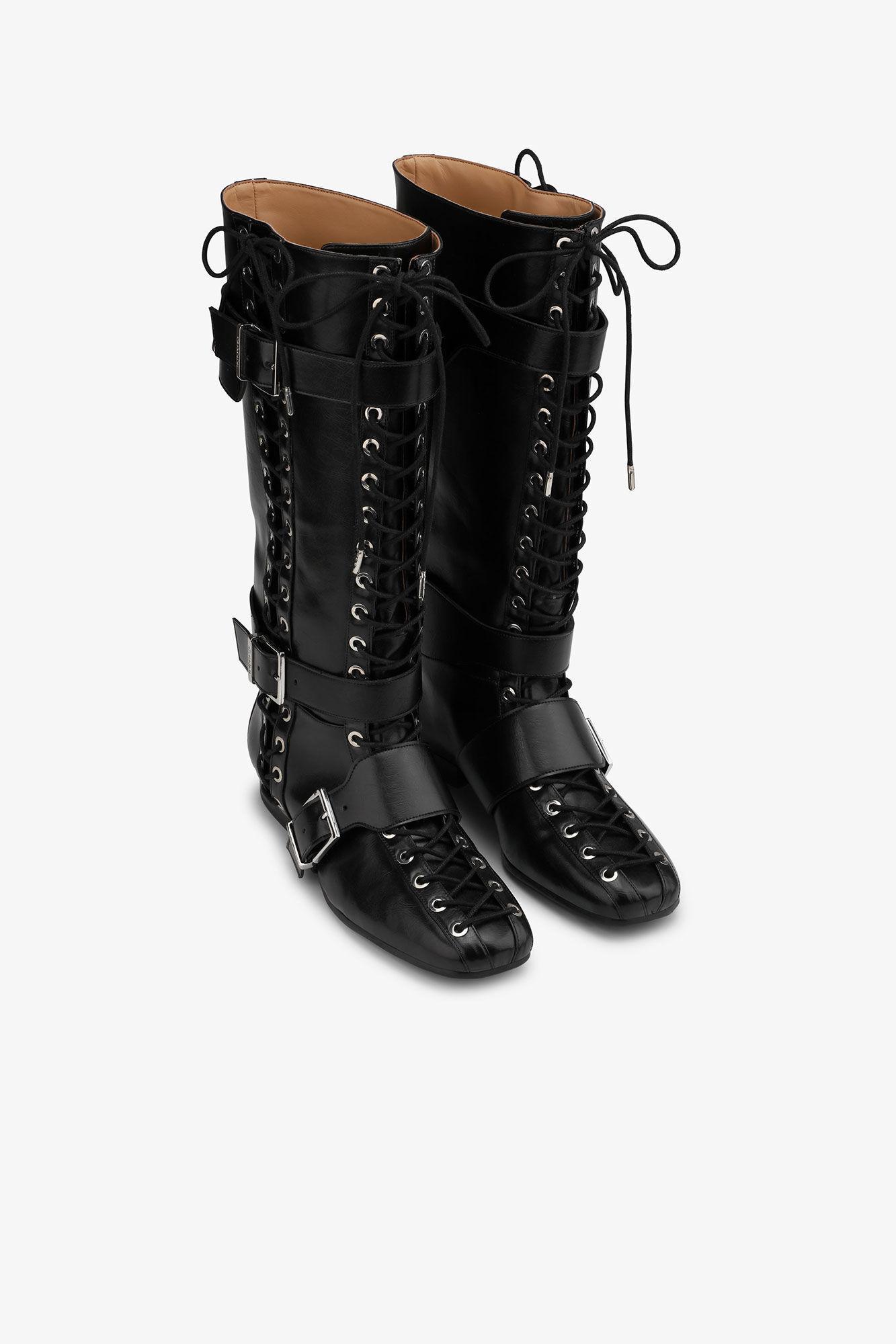Black Crinkle Oleatex Lace-Up High Boots Product Image