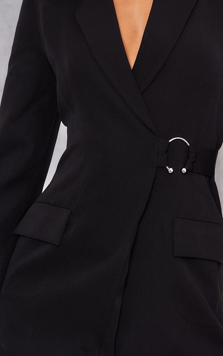 Black Ring Detail Wrap Blazer Dress Product Image