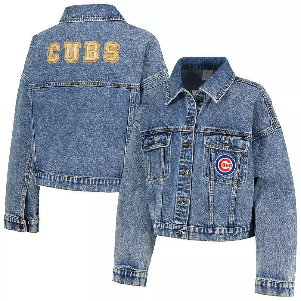 Women's G-III 4Her by Carl Banks Chicago Cubs Victory Oversized Button-Up Denim Jacket, Size: Medium, Turquoise A Product Image