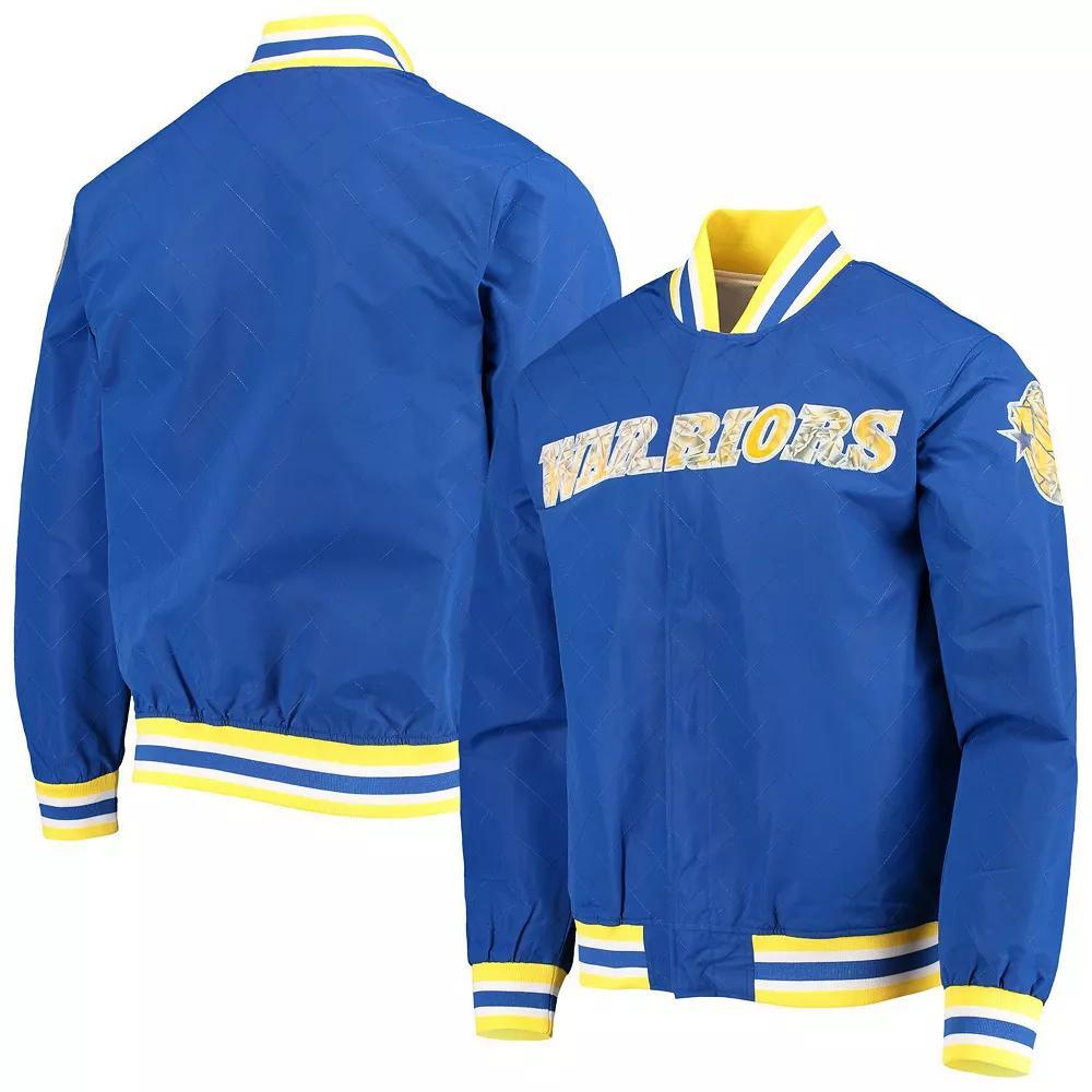 Men's Golden State Warriors Royal Mitchell & Ness Hardwood Classics 75th Anniversary Authentic Warmup Full-Snap Jacket, Size: Large, Blue Product Image