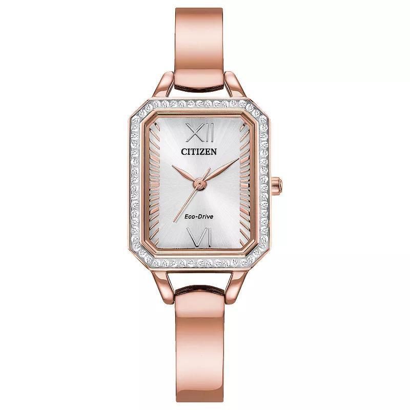 Citizen Eco-Drive Silhouette Crystal Womens Gold Tone Stainless Steel Black Dial Bangle Watch Product Image