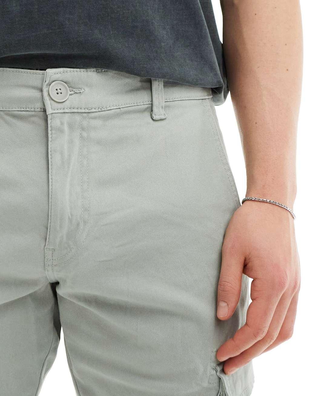 ONLY & SONS tapered fit cargo pants with cuffed bottoms in light sage Product Image