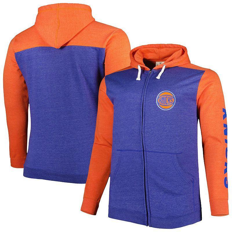 Men's Fanatics Branded Heathered Blue/Heathered Orange New York Knicks Big & Tall Down and Distance Full-Zip Hoodie, Size: 3XB, Team Product Image
