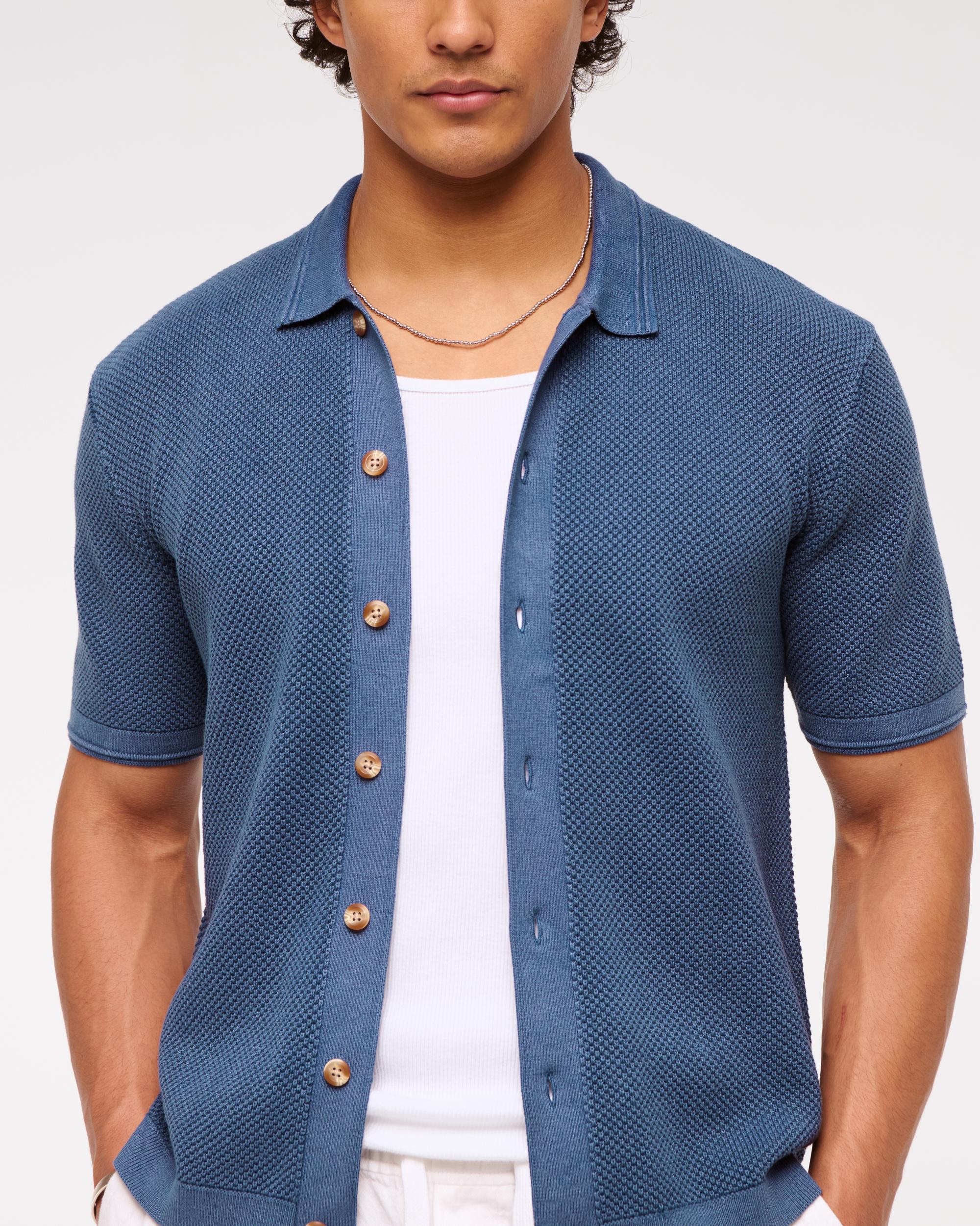 Garment Dye Button-Through Sweater Polo Product Image