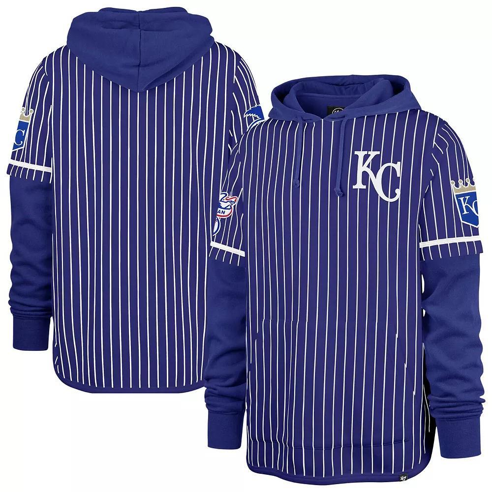 Men's '47  Royal Kansas City Royals Pinstripe Double Header Pullover Hoodie, Size: 2XL, Blue Product Image