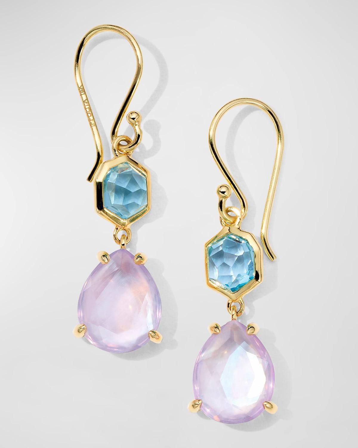 18K Gold Rock Candy Small Snowman Earrings in Swiss Blue Topaz Rock Crystal Product Image