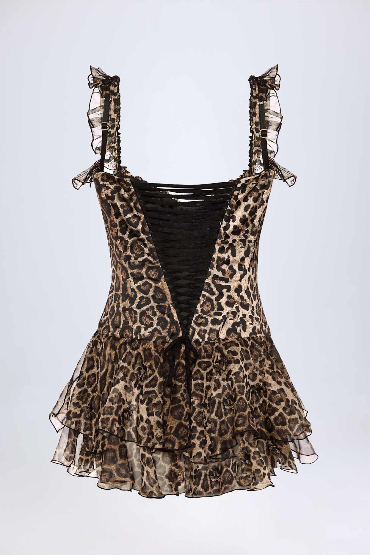 Ruffled Corset Bodysuit in Leopard Print Product Image