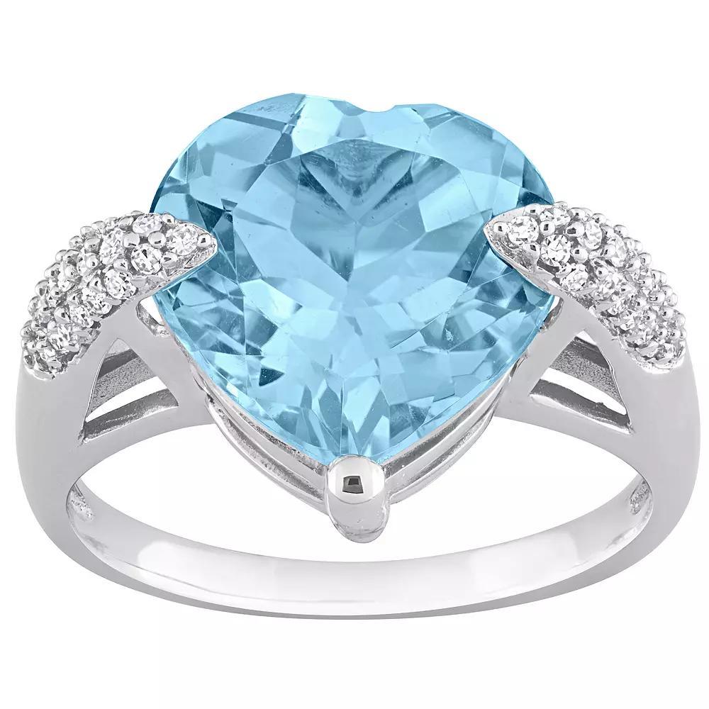 Stella Grace 14k White Gold Sky Blue Topaz & 1/5 Carat T.W. Diamond Heart Fashion Ring, Women's, Size: 6 Product Image