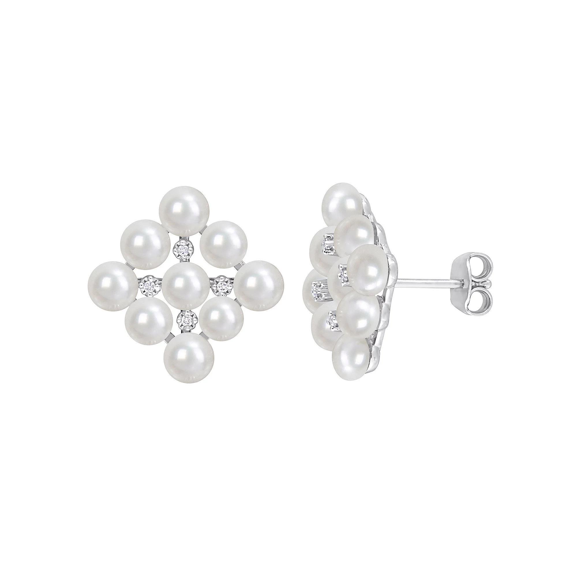 Stella Grace Sterling Silver Diamond Accent & Freshwater Cultured Pearl Cluster Stud Earrings, Women's Product Image