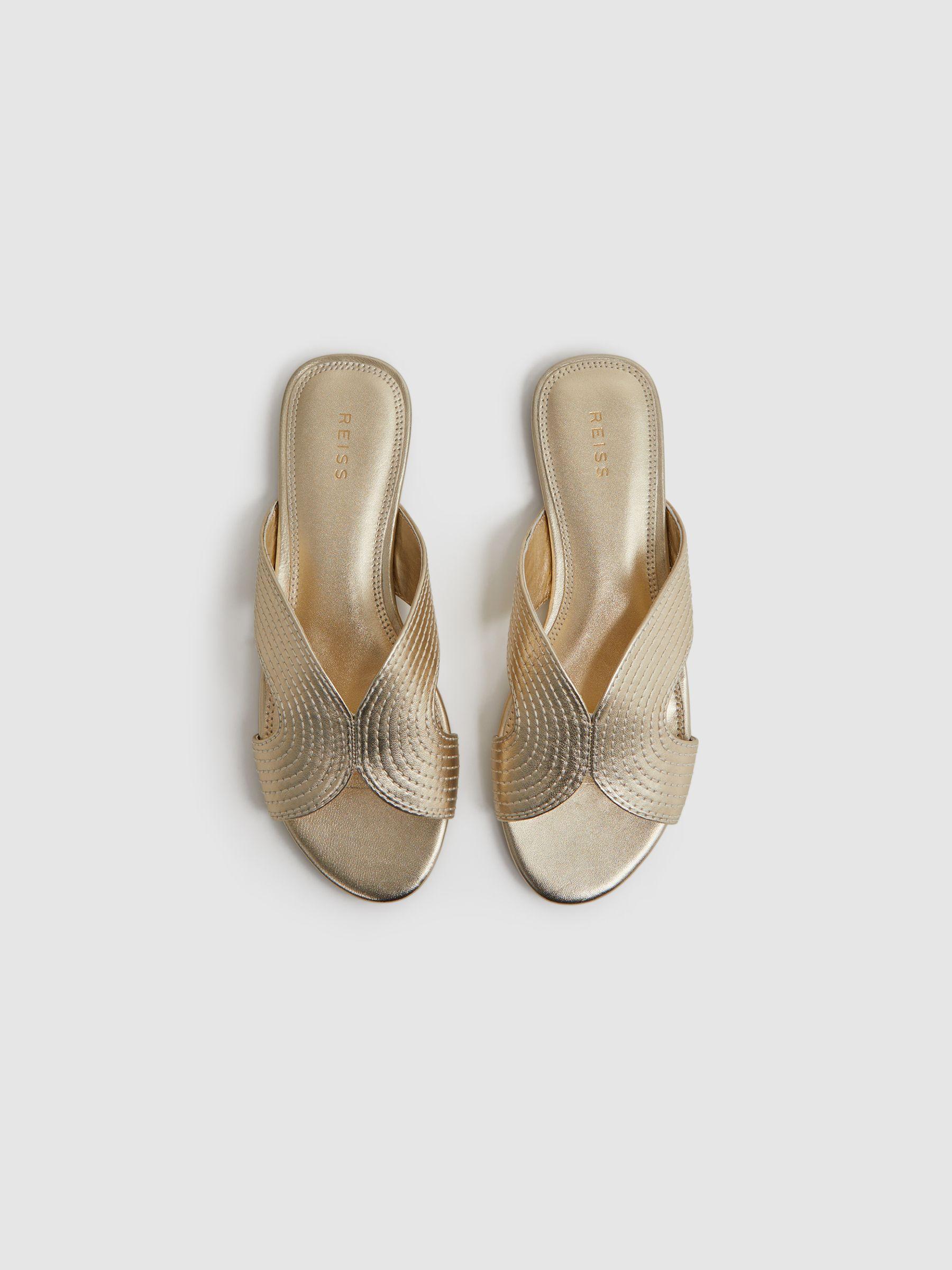 Leather Slip-On Sandals in Gold Product Image