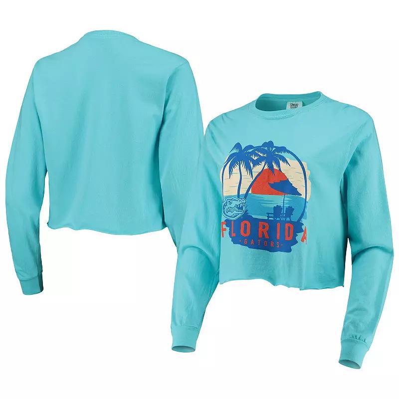 Womens Teal Florida Gators Palm Trees Sunset Long Sleeve Crop Top Product Image