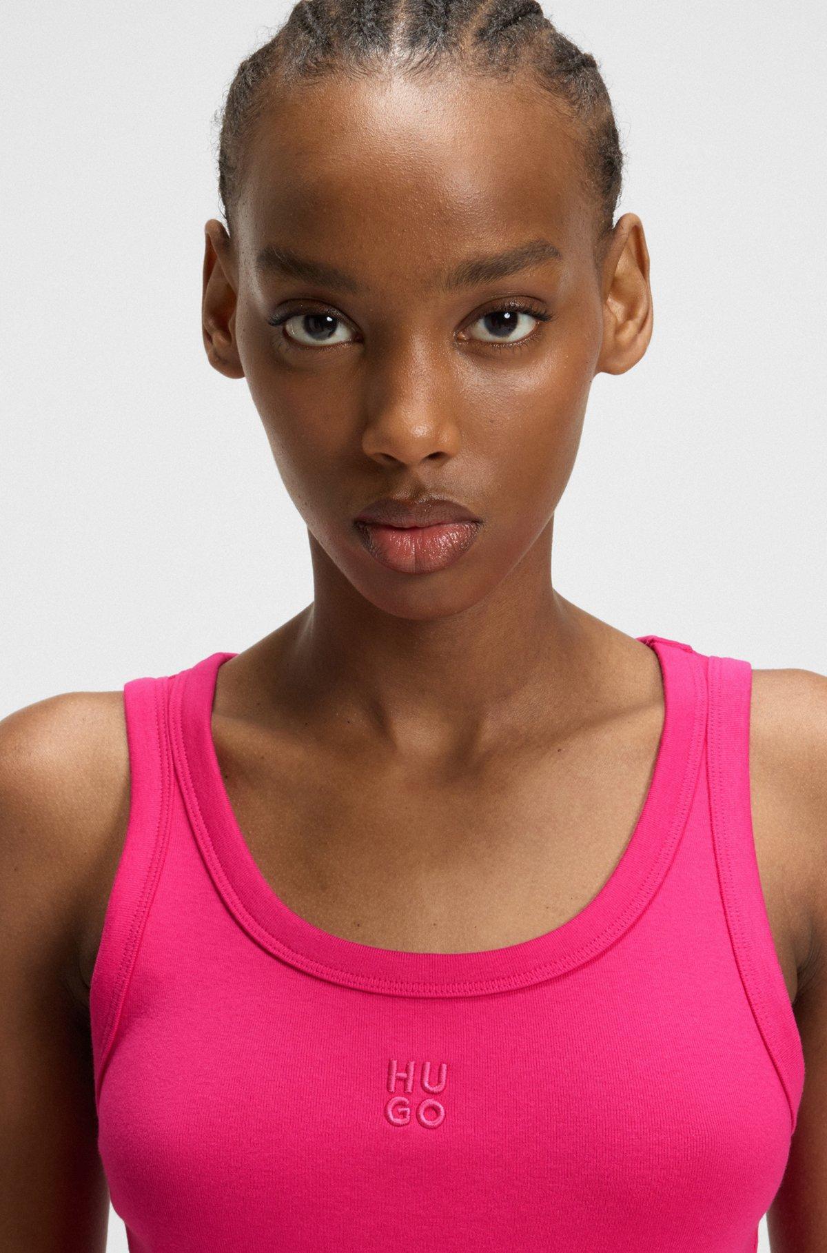 HUGO - Ribbed tank top with embroidered stacked logo - Pink Product Image
