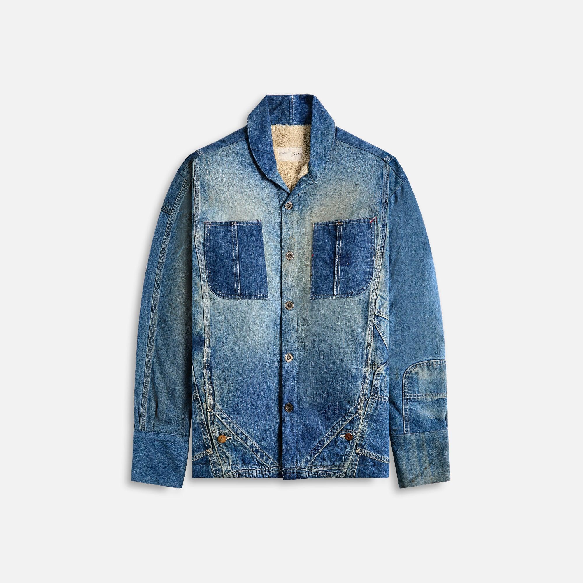 Greg Lauren Overall Sherpa Lined Boxy Shirt - Denim Blue Male Product Image