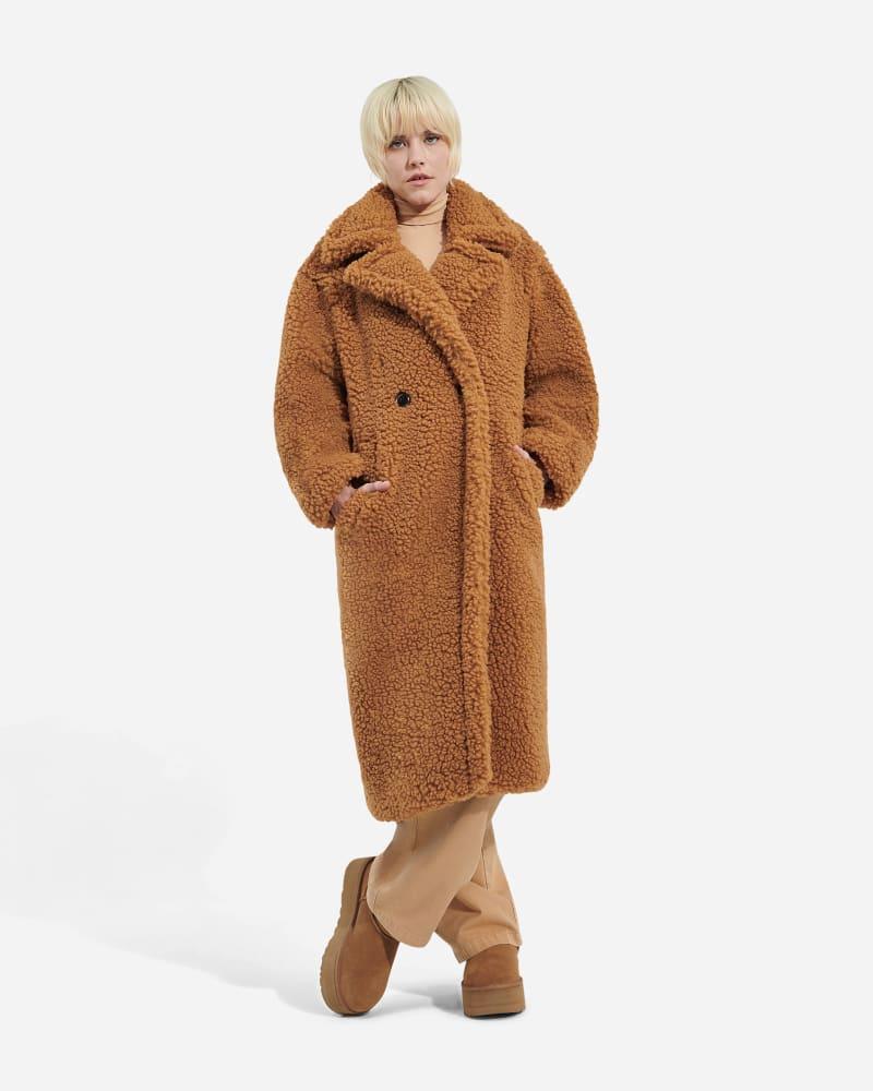 UGG Womens Gertrude Long Teddy Coat Faux Fur Product Image