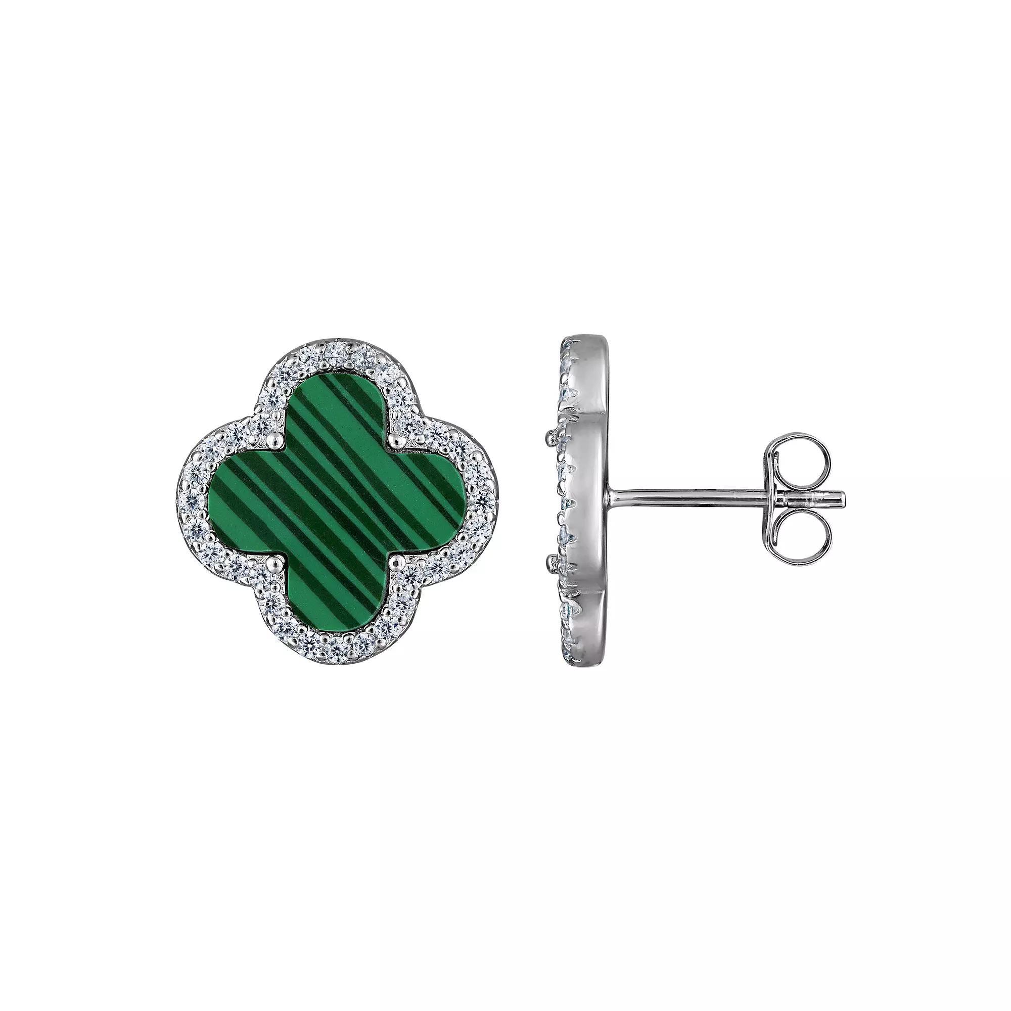 Designs by Gioelli Sterling Silver Clover Earrings, Women's, Synthetic Malachite Product Image