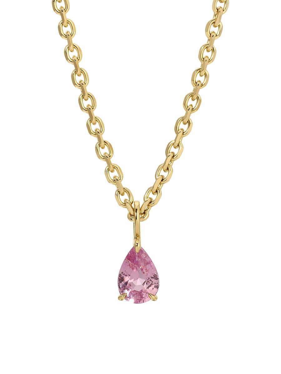 Womens 18K Yellow Gold & Pink Sapphire Pendant Necklace Product Image