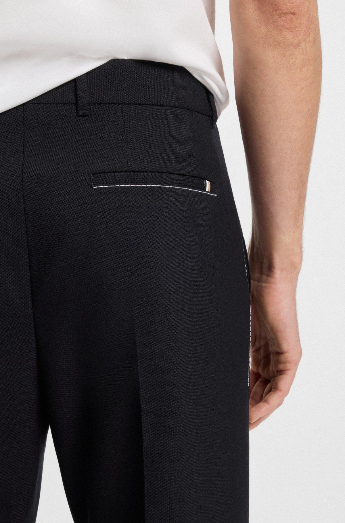 BOSS - Relaxed-fit trousers in melange wool - Dark Blue Product Image