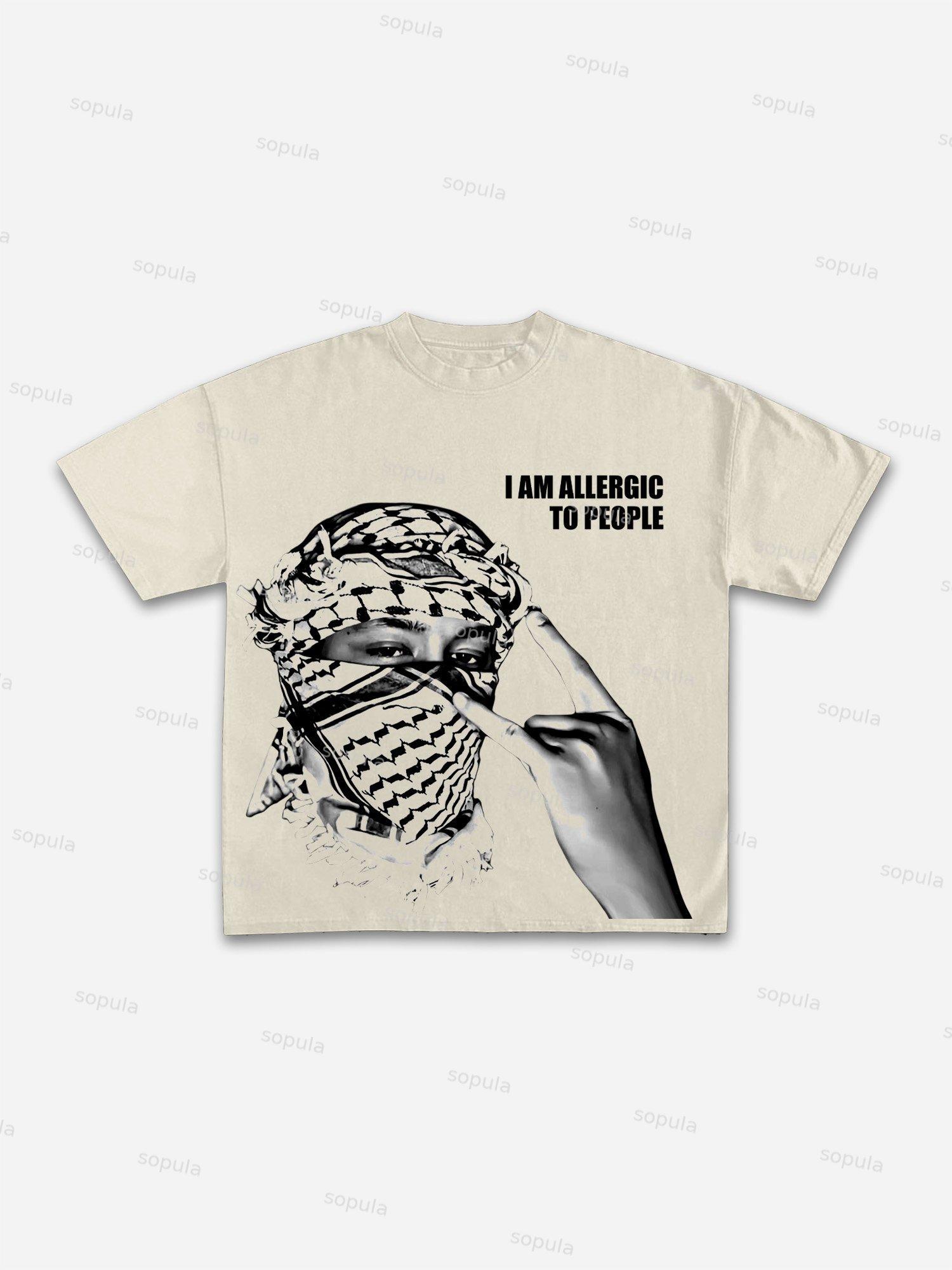 I Am Allergic To People! Men's Vintage Graphic Cotton T-shirt Product Image