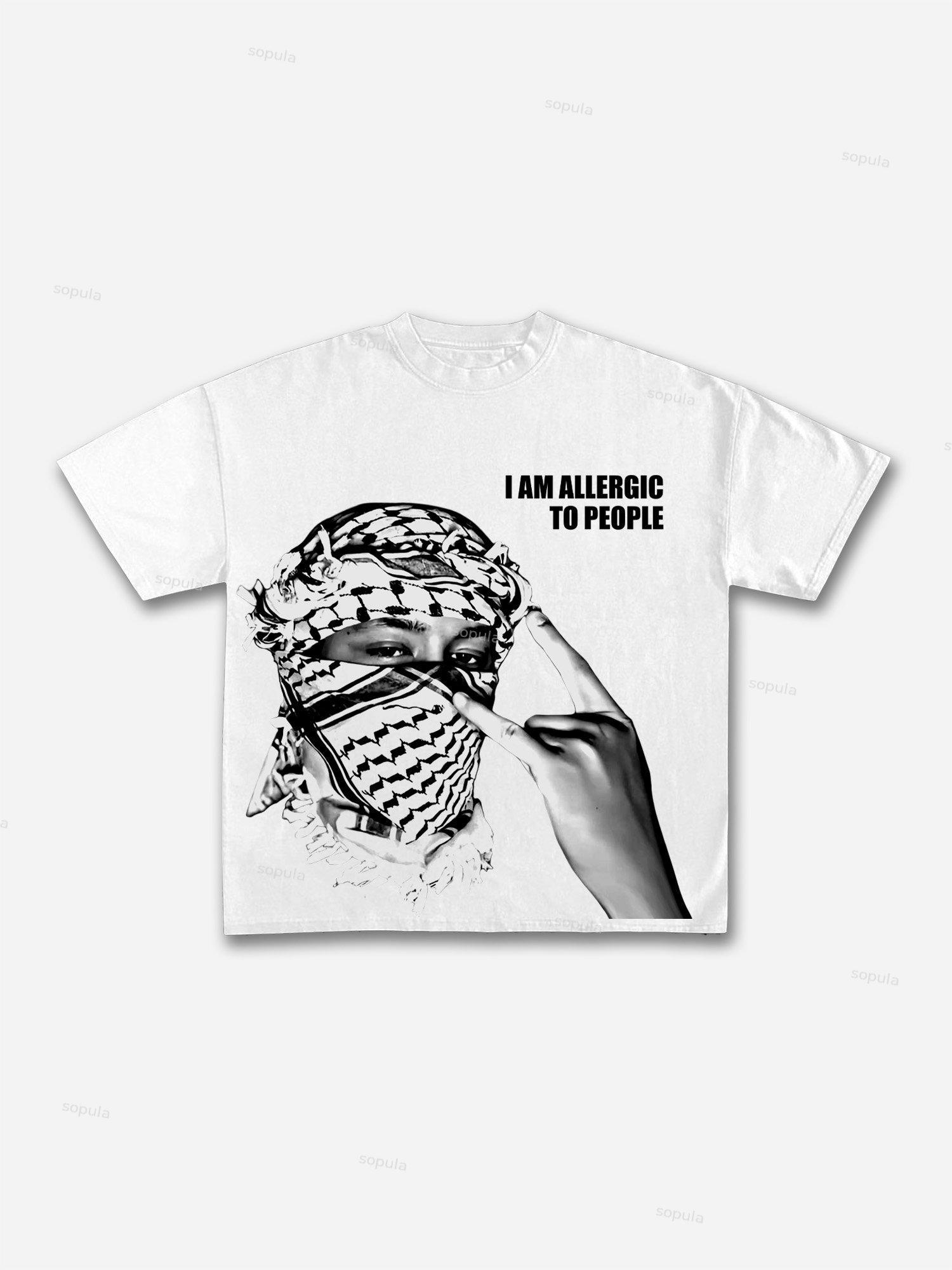 I Am Allergic To People! Men's Vintage Graphic Cotton T-shirt Product Image