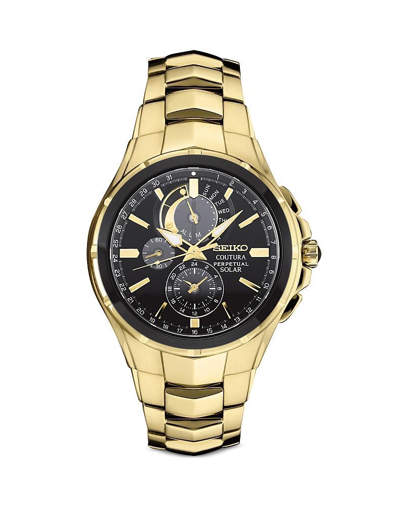 Seiko Mens Coutura Perpetual Solar Alarm Quartz Chronograph Gold Bracelet Watch Product Image