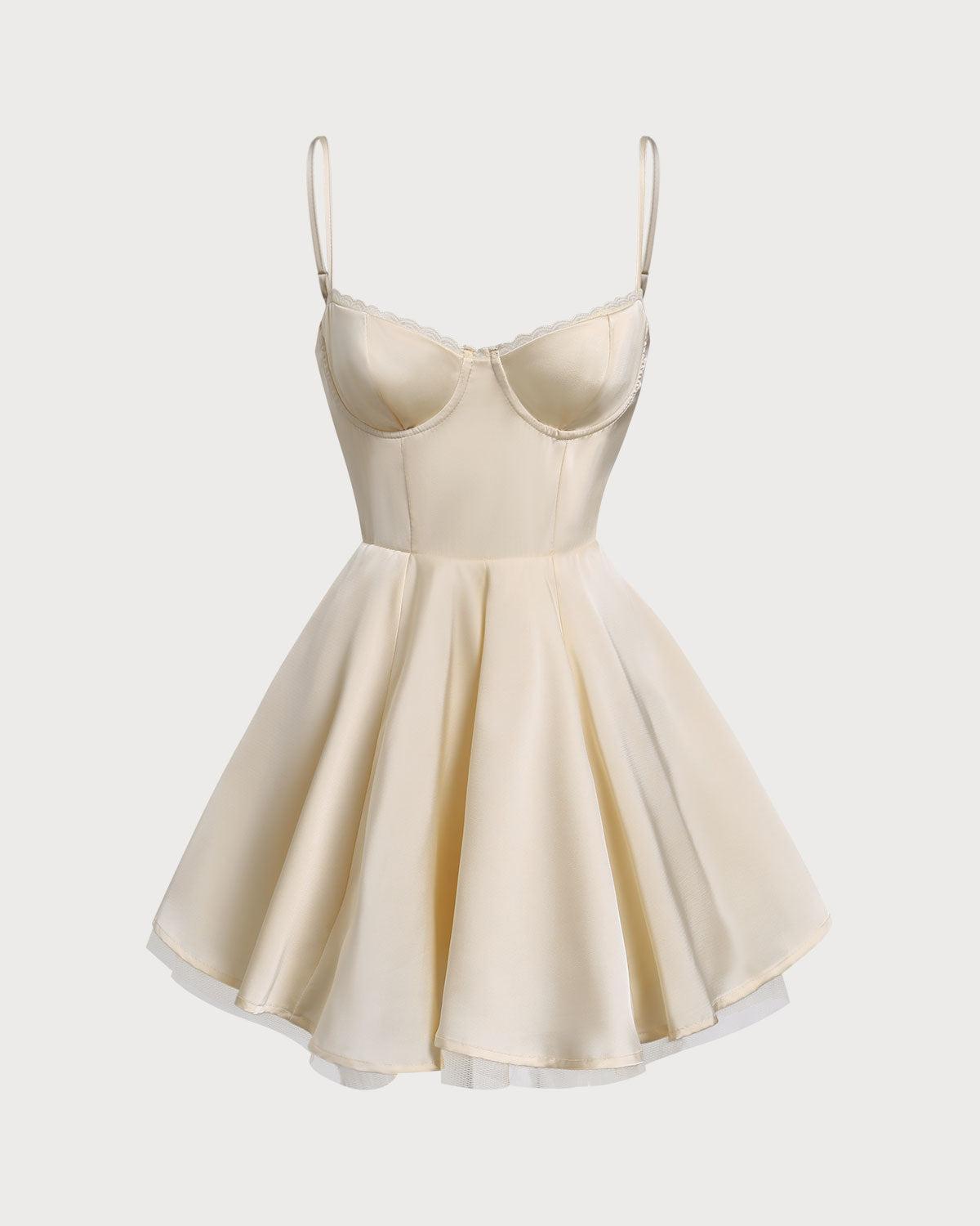 Apricot Sweetheart Neck Slip Pleated Mini Dresses Product Image