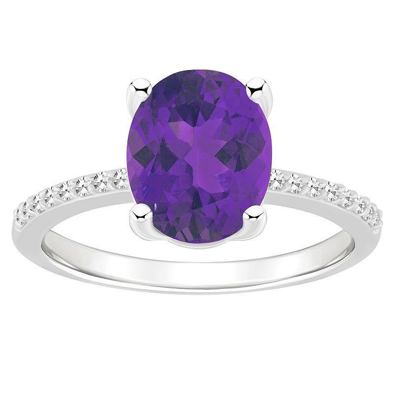 Alyson Layne Sterling Silver 10 mm x 8 mm Oval Gemstone & 1/10 Carat T.W. Diamond Ring, Womens Purple Product Image