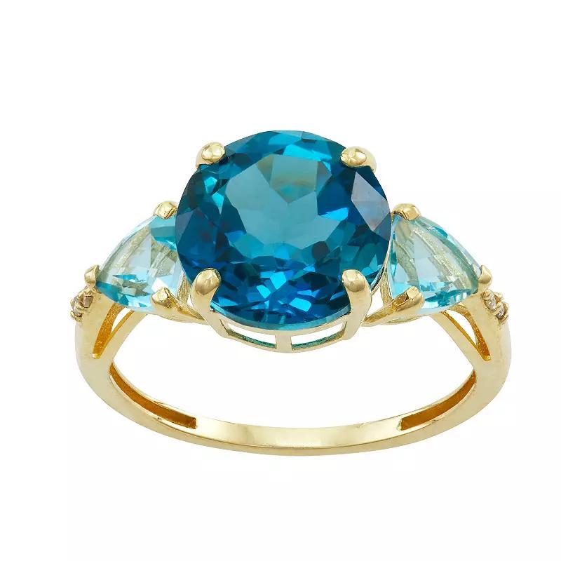 Tiara 10k Gold Gemstone & Diamond Accent 3-Stone Ring, Womens Lodon Blue Topaz Product Image