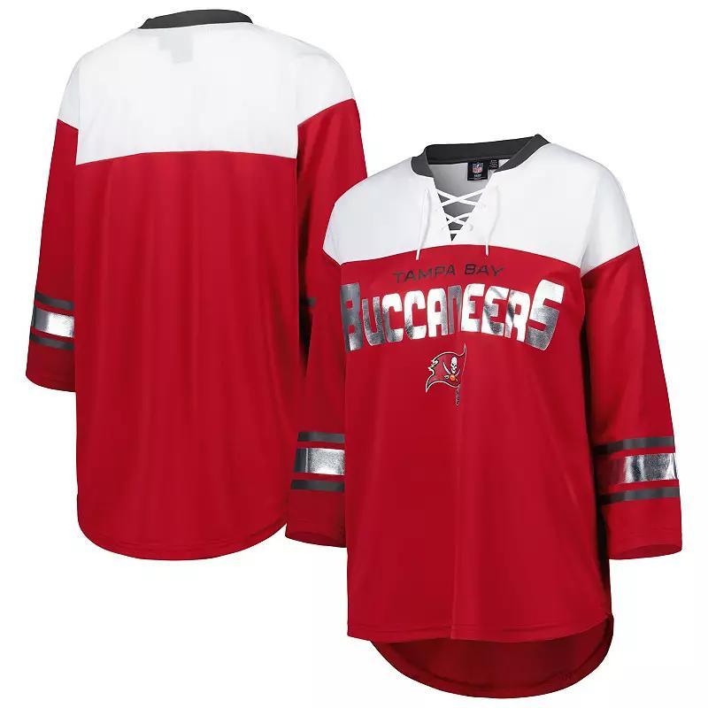 Women's G-III 4Her by Carl Banks Red/White Tampa Bay Buccaneers Double Team 3/4-Sleeve Lace-Up T-Shirt,  Product Image