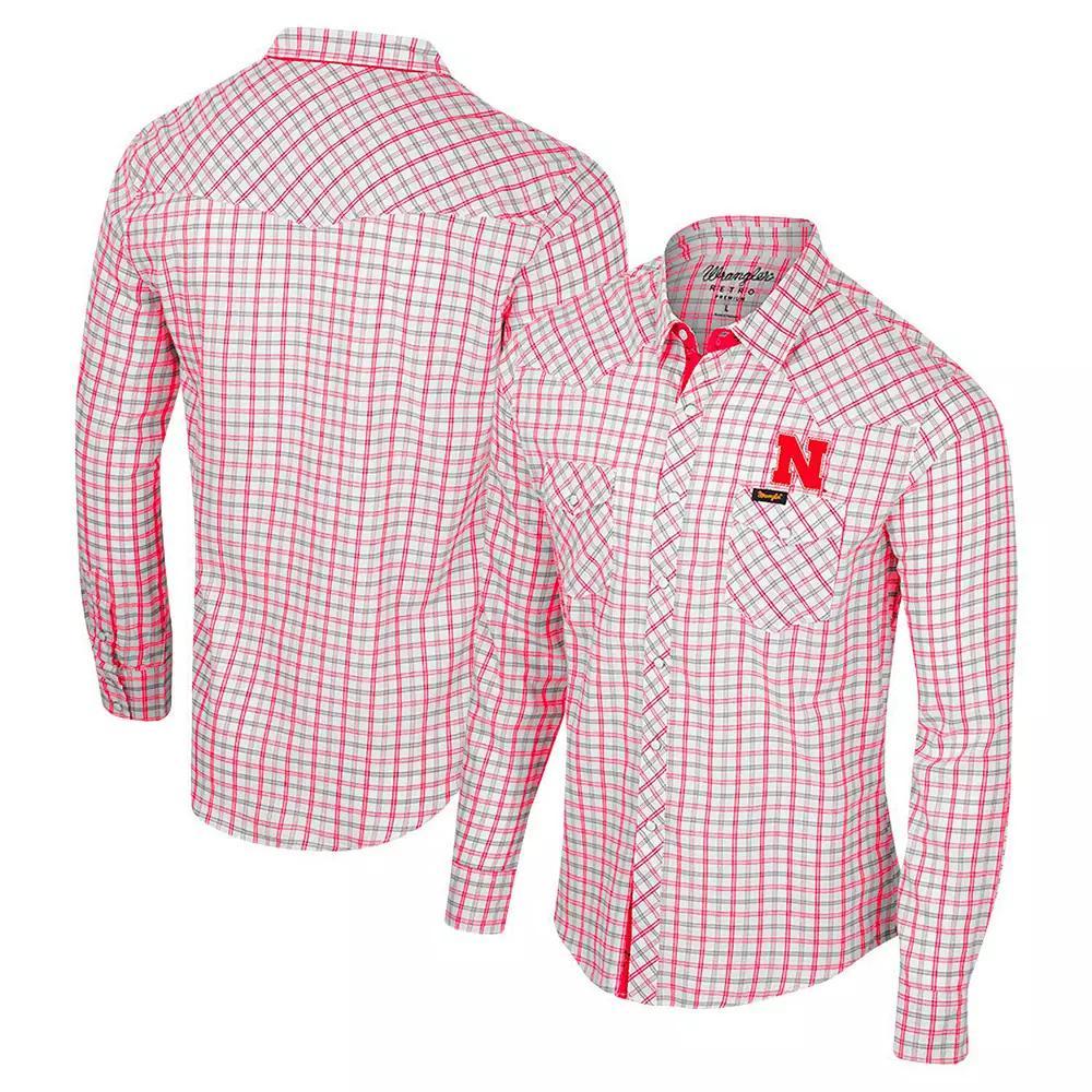 Men's Colosseum x Wrangler White Ohio State Buckeyes Plaid Window Pane Long Sleeve Full-Snap Shirt, Size: XXL Product Image