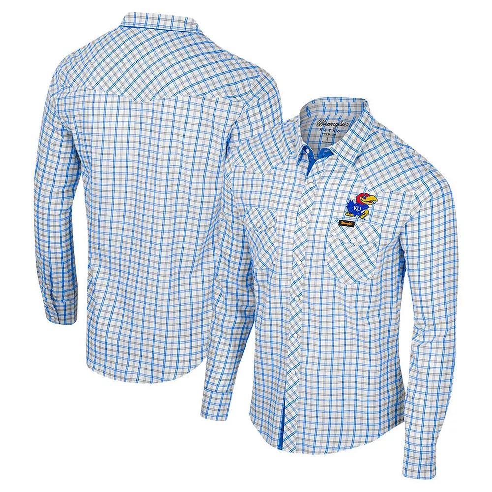 Men's Colosseum x Wrangler White Kansas Jayhawks Plaid Window Pane Long Sleeve Full-Snap Shirt, Size: Medium Product Image