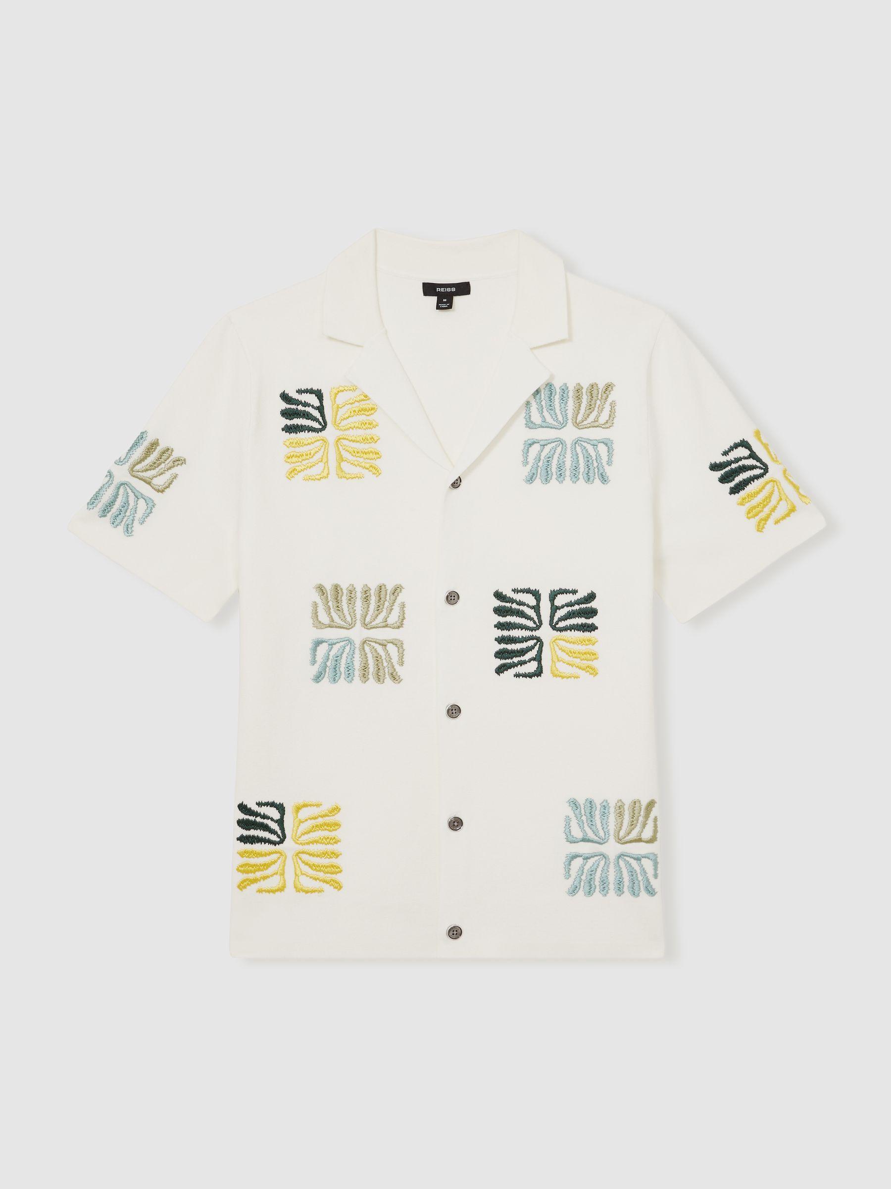 Reef-Embroidery Cuban-Collar Shirt in Optic White Product Image